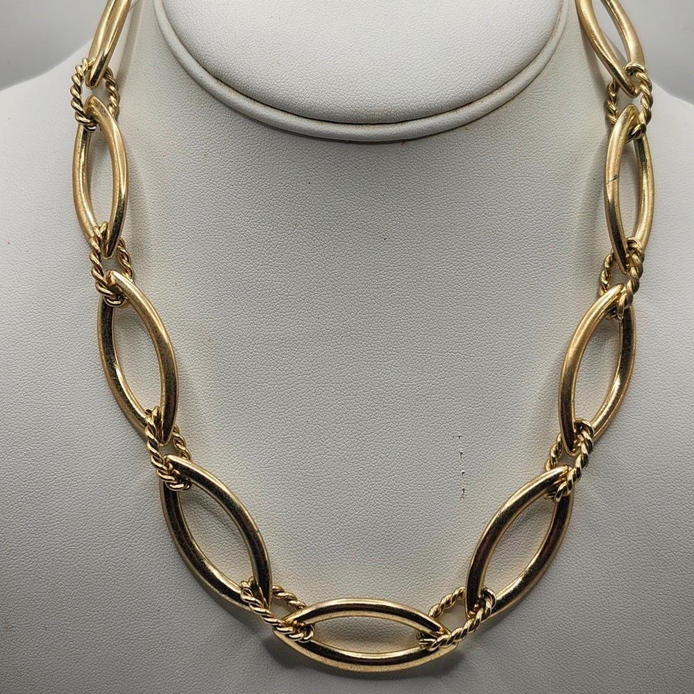 Dana Buchman Gold Tone Large Oval Link Chain Necklace with Logo Charm